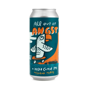All Out Of Angst 4pk $18 // West Coast IPA w/ Mosaic, Nelson Bliss, Nectaron & Dank Terps, 7.2% abv - Canned on 4/10