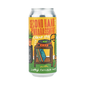Second Hand Embarrassment 4pk $16 // Collab w/ @‌balterbrewers // A Clear IPA w/ Scotty's Favorite Hops: Mosaic, Manalita, & Riwaka, 6.3% abv