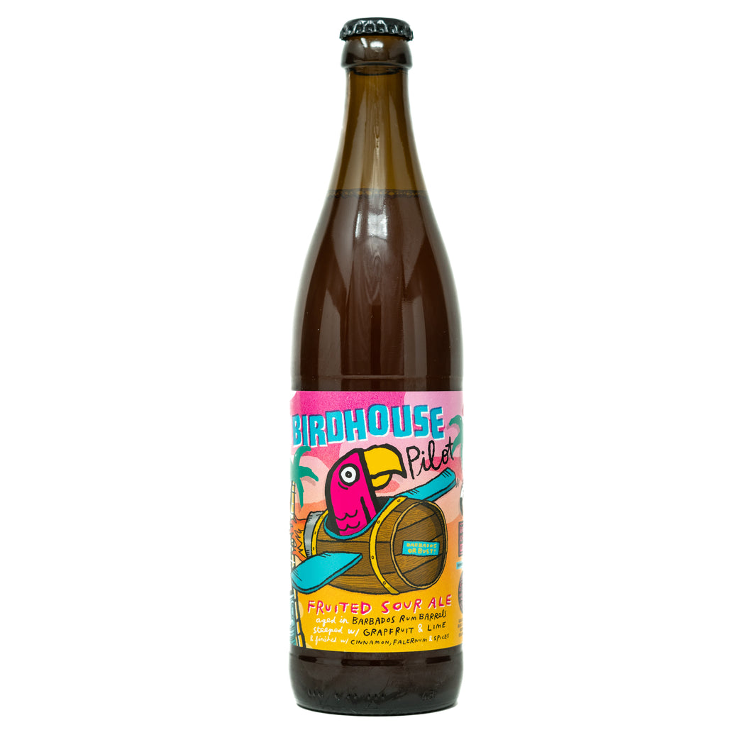 Birdhouse Pilot $20 500ml bottle // Fruited Sour Ale aged in Rum Barrels w/ Grapefruit, Lime, & Spices - collab w/ @bottlelogicbrewing , 14% abv